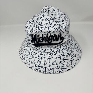 Robin Ruth Michigan Hat Bucket Fitted Mens One Size White Anchor Nautical